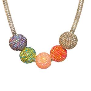 Glitzy Rhinestone Balls Necklace Mesh Metal Costume Statement Colorful Multi